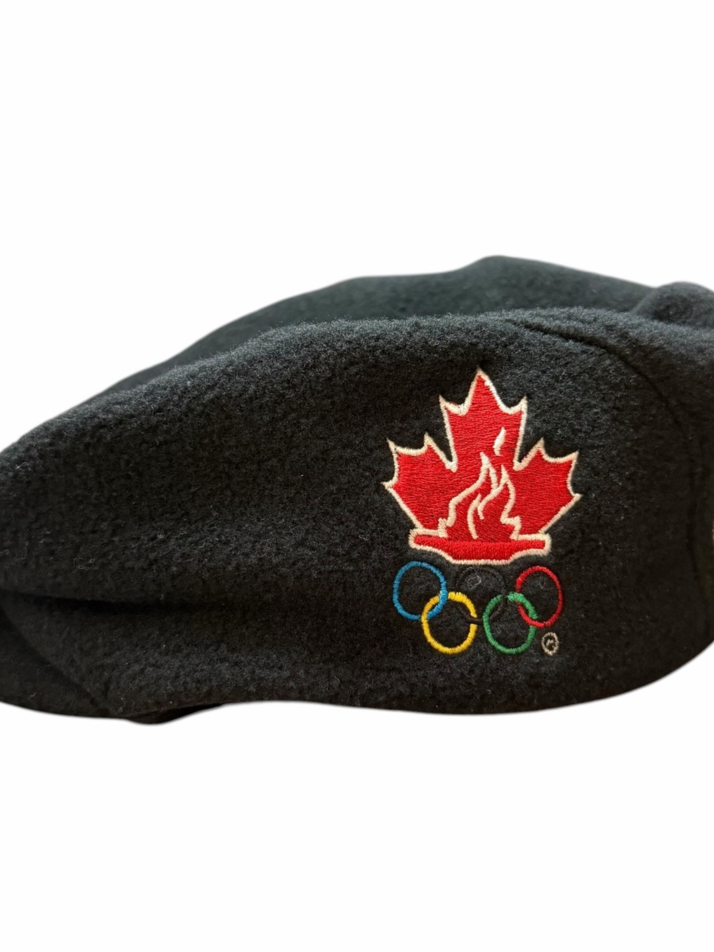 90s Roots Athletic Olympic Nordic Fleece Hat Poor Boy Beret Canada Nagano Blk L